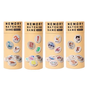 Educational wooden memory matching game set for toddlers with four themed cylinders