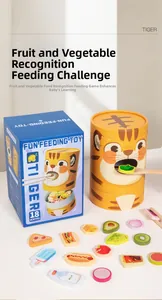 Detailed set of wooden tiger feeding toy with colorful food pieces for fine motor skills