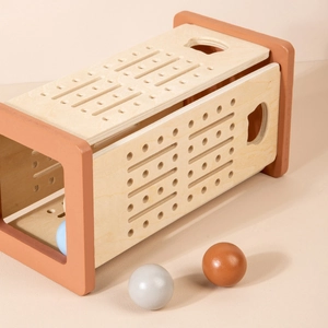 Educational wooden Montessori sorting toy box with colorful balls for kids