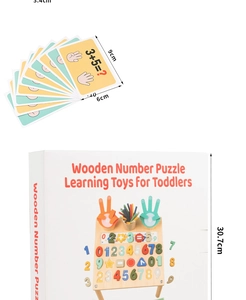 Macro view of wooden math puzzle board with double-sided learning cards and number blocks