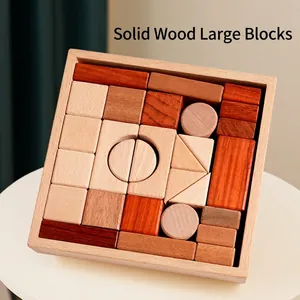 Natural Wooden Building Blocks Set Large Particles Beech Walnut Wood Blocks With Storage Box Learning Educational Toys For Kids
