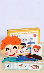 Detailed close-up of felt facial expression puzzle set with various interchangeable parts