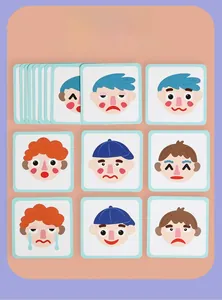 Detailed set of 16 double-sided educational flashcards with cartoon facial expressions