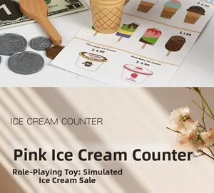 Detailed menu card for wooden play kitchen ice cream stand with prices and flavors