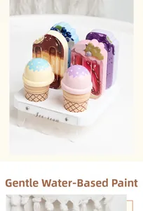 Detail of wooden ice cream toys with safe water-based paint on a display stand