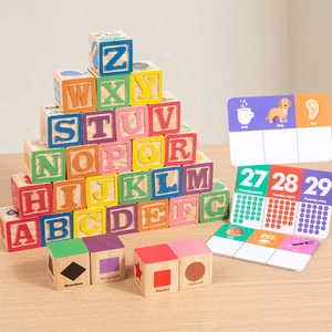 Wooden alphabet blocks and learning cards for kids logic and early brain development