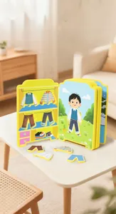 Detail view of EVA educational dress-up busy book with wardrobe and clothing puzzle pieces
