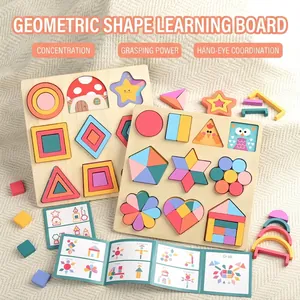 Puzzle de Formes Géométriques en Bois Montessori pour Tout-petits Blocs d'Apprentissage Éducatifs 3D Colorés Jouet de Planche pour Enfants