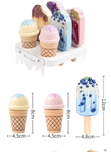 Detailed view of assorted wooden ice cream cones and popsicles with precise dimensions