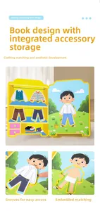 Detail view of the yellow EVA puzzle book with cartoon character and clothes inserts