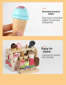 Detail of wooden ice cream toy counter with rounded edges and safe smooth finish