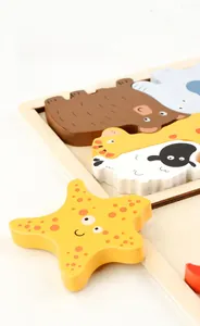 Detailed close-up of durable wooden animal puzzle pieces for toddler skill development