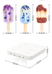 Detailed view of colorful wooden ice cream toy set with dimensions and stand