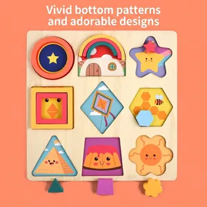 Puzzle Montessori en bois aux formes géométriques avec motifs de dessins animés