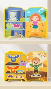 Magnetic dress-up puzzle book for kids featuring summer beach and autumn field scenes