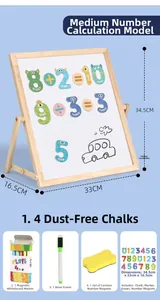 Détails du tableau magnétique en bois avec craie, feutre et aimants numériques