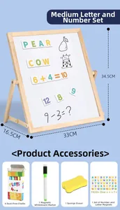 Détail du tableau magnétique en bois pour enfants avec lettres et accessoires