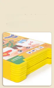 Close-up of thick EVA foam early education puzzle book showing layered material and safety icons