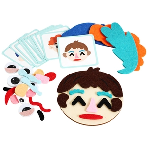DIY felt expression puzzle set with facial features and cards for toddler early learning
