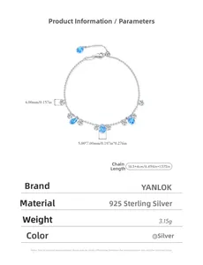 Detailed specs of S925 silver bracelet with blue gemstones and 16.5+4cm chain length