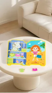Detail of baby quiet book featuring closet organization and beach themed dress-up activities