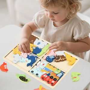 4-in-1 wooden animal and vehicle puzzles for kids' early learning and motor skills