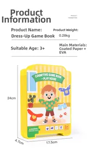 Detail view of the educational EVA dress-up game book showing 24x17.5x4.7cm dimensions