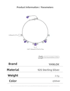S925 silver bracelet size guide with purple pear drop and 3.15g weight details