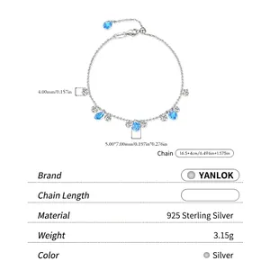S925 sterling silver bracelet featuring blue teardrop stones and round sparkling accents