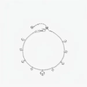 Eleganter 925 Sterlingsilber Herz Anhänger Armband Für Damen Strass Eingelegt Mode Perlenkette Nischen-Pendeln Schmuck Geschenk