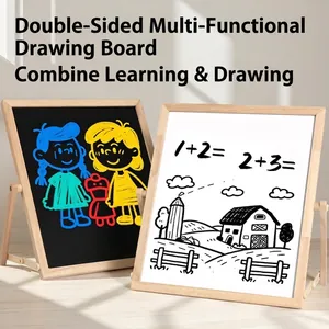Tableau de dessin 2-en-1 en bois magnétique pliable avec ardoise et tableau blanc