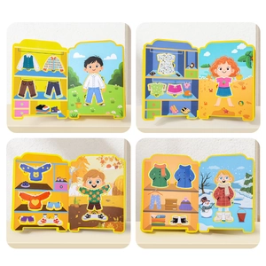 Educational EVA foam dressing puzzle book with four seasonal scenes and cartoon outfits