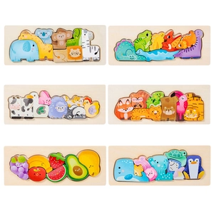6-pack wooden 3D animal and fruit puzzles for toddler early learning and education