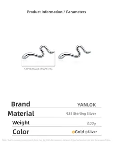 Detailed view of S925 sterling silver snake earrings with sparkling cubic zirconia studs