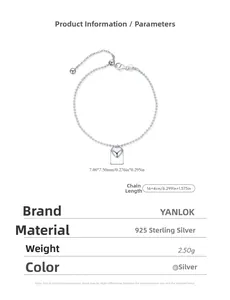 Vue détaillée du bracelet cœur en argent sterling S925 poids 2.50g et spécifications
