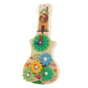 Pädagogische Holzuhr Spielzeug für Kinder in Violinenform mit bunten Lernmustern