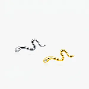 925 Sterling Silver Snake Stud Earrings With Zirconia Sparkling Snake Animal Design Minimalist Ear Jewelry For Women Daily Party