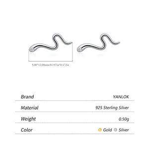 Minimalist s925 sterling silver snake-shaped stud earrings with sparkling zircon stones