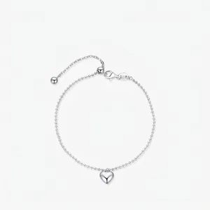 Bracelet de Perles avec Pendentif Cœur en Argent Sterling 925 Chaîne de Billes Minimaliste Bijoux Ajustables pour Femmes Accessoire Quotidien