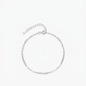 Bracciale a Catena Minimalista in Argento Sterling 925 per Donna Semplice Geometrico a Maglie Ovali Vuote Gioielli a Mano Bracciale Regolabile
