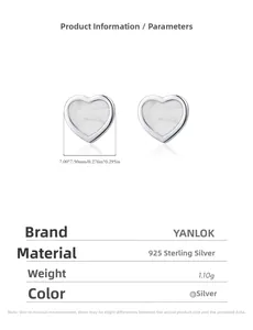 Macro view of heart earrings with 925 silver base and size specs 7.00*7.50mm