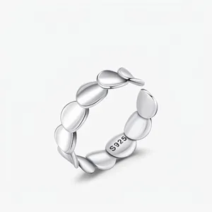 925 Sterling Silver Ring For Women Individual Fish Scale Irregular Discs Adjustable Open Ring Minimalist Metallic Jewelry Gift