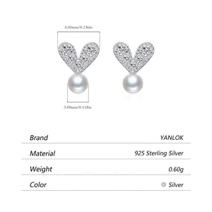 925 Sterling Silver heart earrings with crystals and pearls including size dimensions