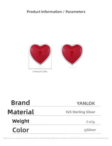 Detail specifications of 925 sterling silver red heart studs showing size and 0.60g weight