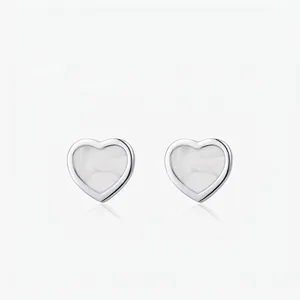 Elegant 925 Sterling Silver Heart Stud Earrings Minimalist Marble Texture Enamel Drip Oil Heart Shape Jewelry For Women