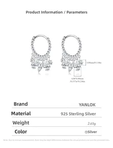 Detailed view of S925 sterling silver hoop earrings with sparkling zircon drop charms