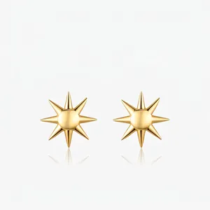 Orecchini a Bottone a Stella in Argento Sterling 925 Placcato Oro Hip Hop Sole Gioielli di Moda per Uomo Donna