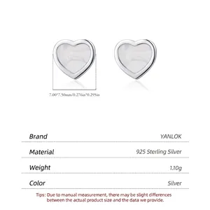 Minimalist s925 sterling silver heart earrings with white marble texture, 7x7.5mm size