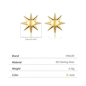 Orecchini a perno a stella in argento 925 dorato diametro 8,5mm dal design moderno e chic