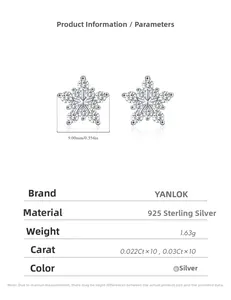 Macro shot of 925 sterling silver star stud earrings with precise 9mm size dimensions